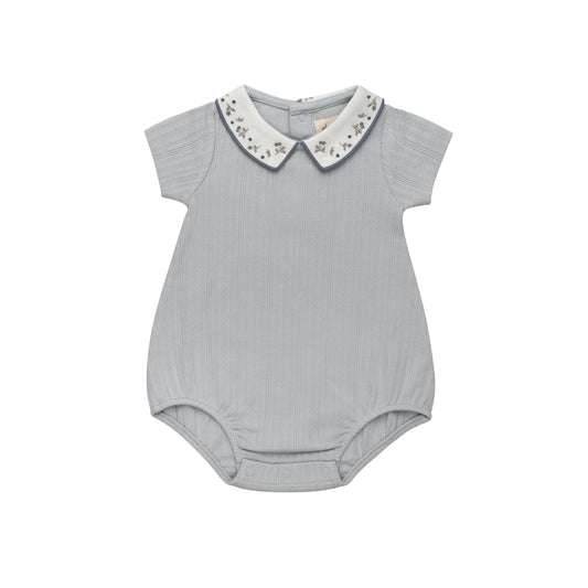 ELYS & CO BLUE FLORAL EMBROIDERED ROMPER