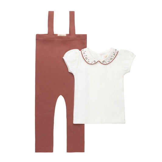 ELYS & CO IVORY/PINK FLORAL EMBROIDERED OVERALL SET