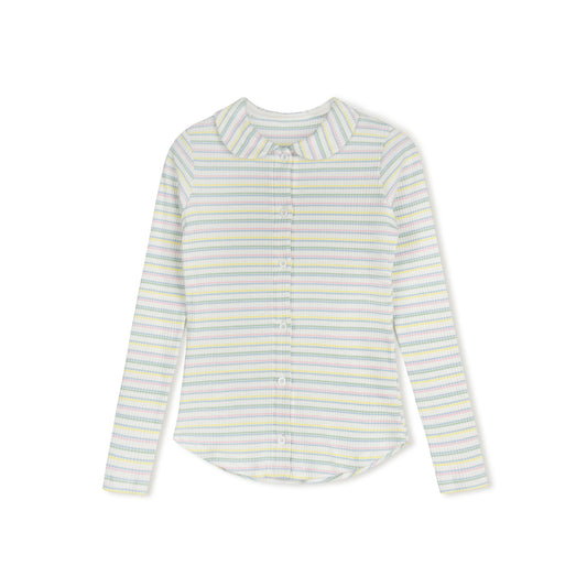 VELVETTE LABEL MULTI COLOR STRIPE COLLAR T-SHIRT