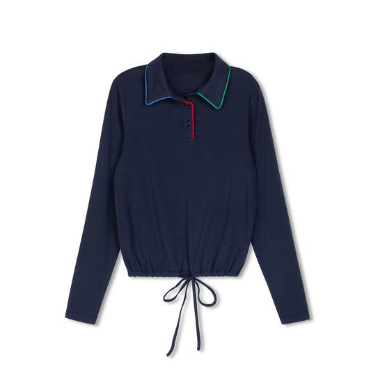 DAINTTI COLLECTION NAVY CONTRAST PIPED POLO T-SHIRT
