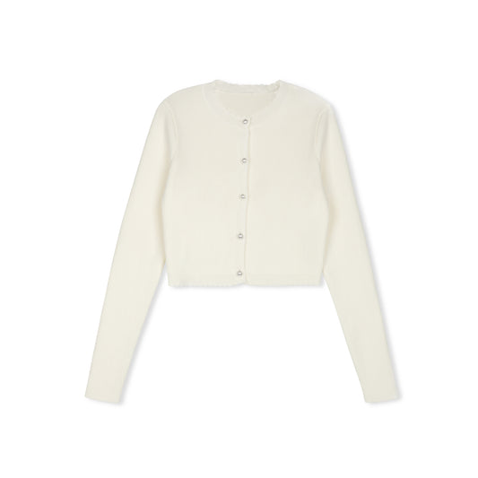DAINTTI COLLECTION  IVORY PEARL BUTTON CARDIGAN