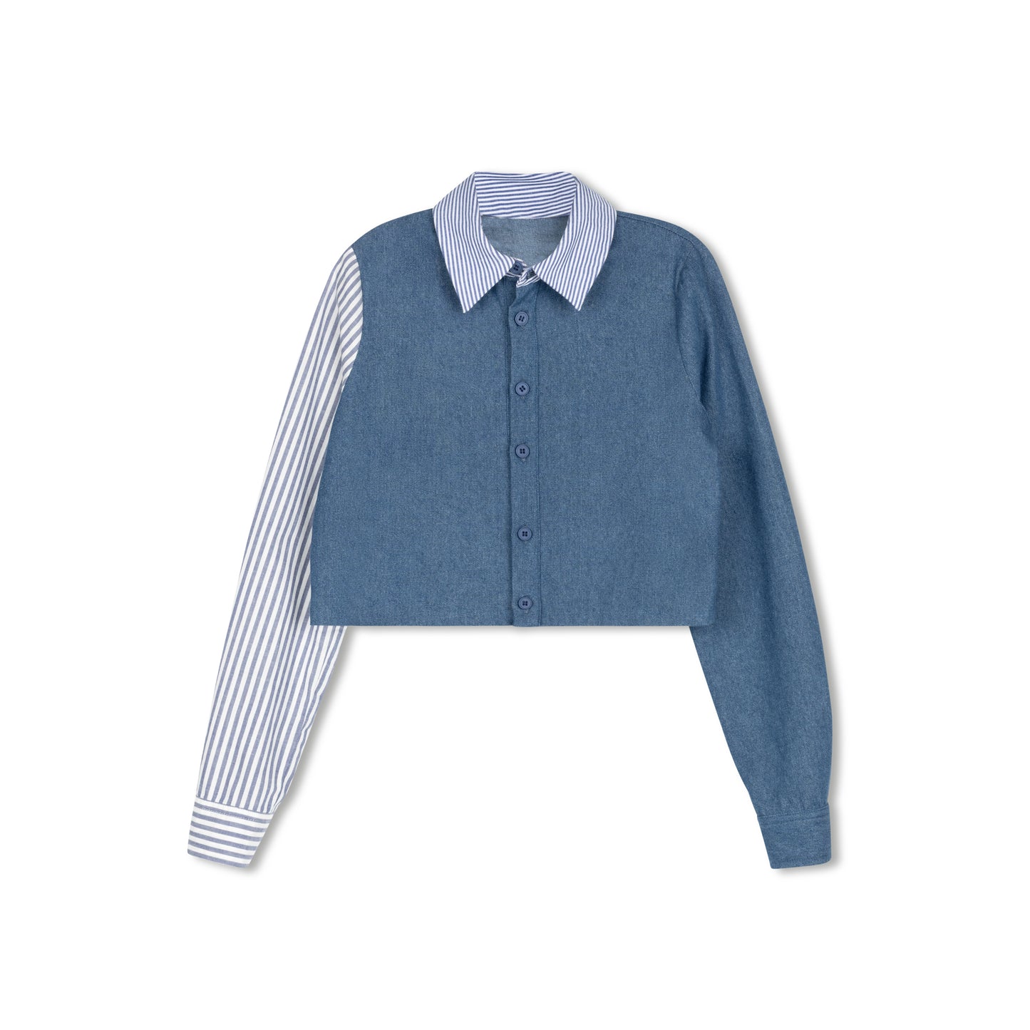 DAINTTI COLLECTION DENIM STRIPED SLEEVE BLOUSE