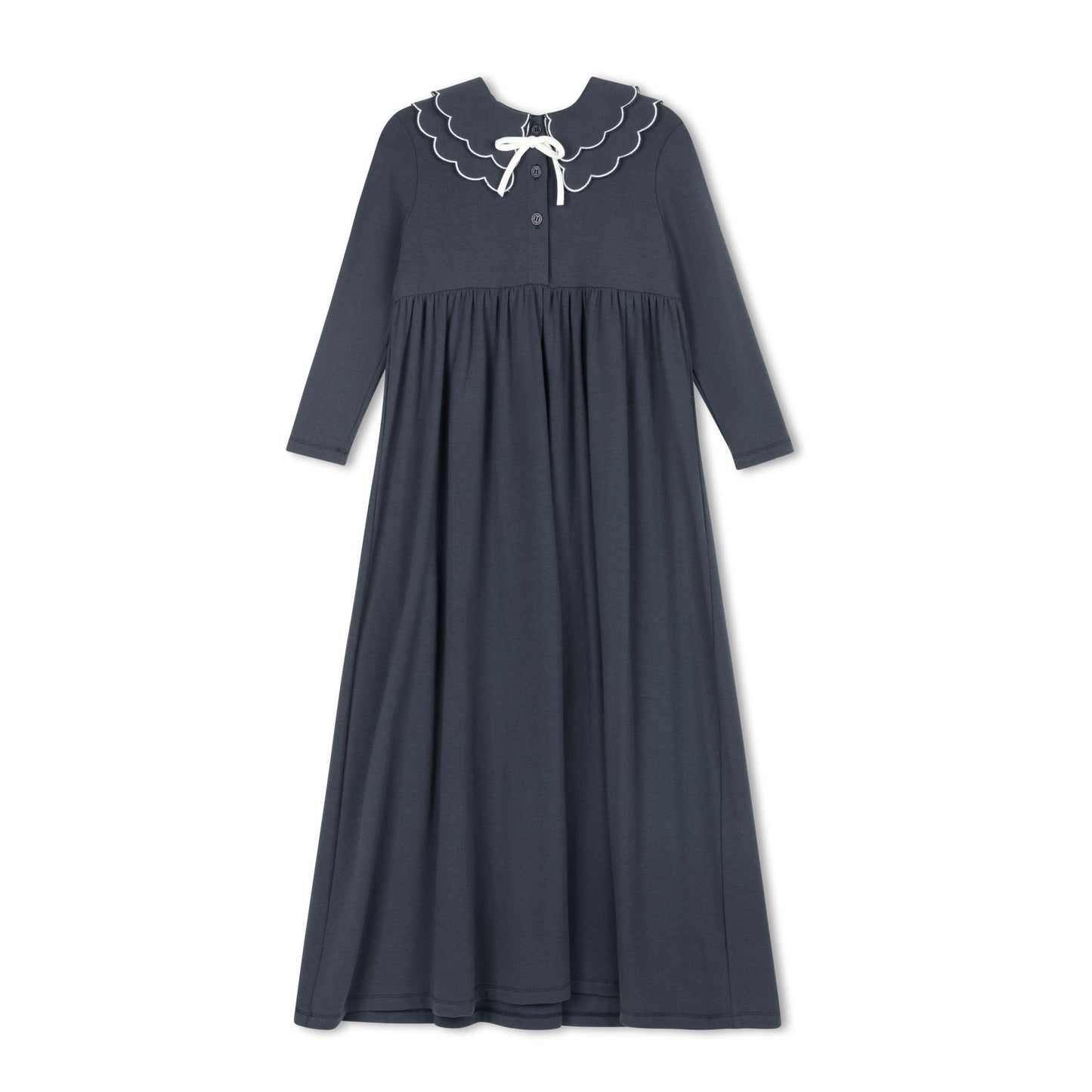 VELVETTE LABEL NAVY SCALLOPED MAXI DRESS
