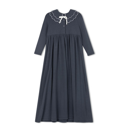 VELVETTE LABEL NAVY SCALLOPED MAXI DRESS