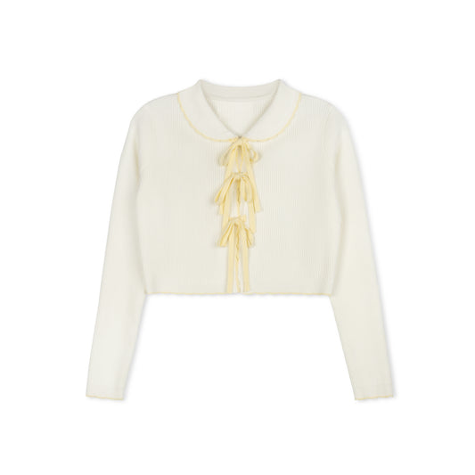 VELVETTE LABEL YELLOW BOW TIE CARDIGAN