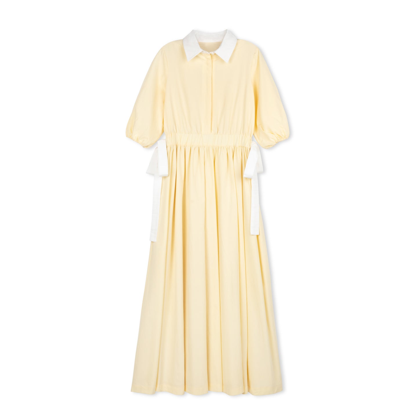 DAINTTI COLLECTION YELLOW SIDE TIE MIDI DRESS