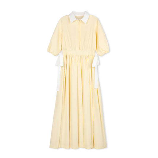 DAINTTI COLLECTION YELLOW SIDE TIE MIDI DRESS