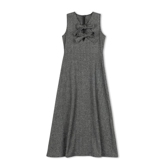 VELVETTE LABEL GREY/BLACK TEXTURED BOW MIDI JUMPER