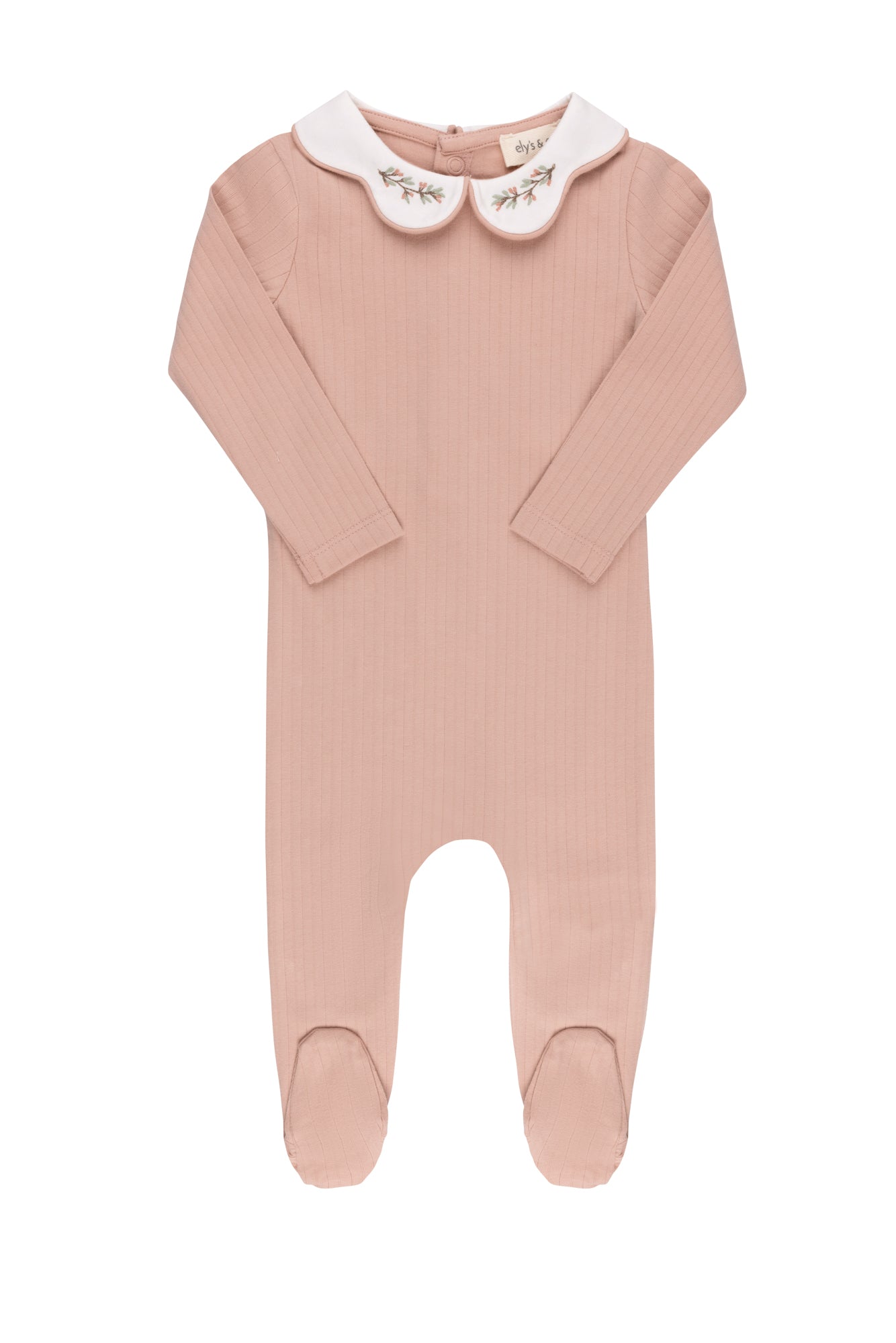 ELYS & CO PINK RIBBED EMBROIDERED COLLAR FOOTIE