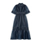 VELVETTE LABEL BLUE ORGANZA PUFF SLEEVE MAXI DRESS