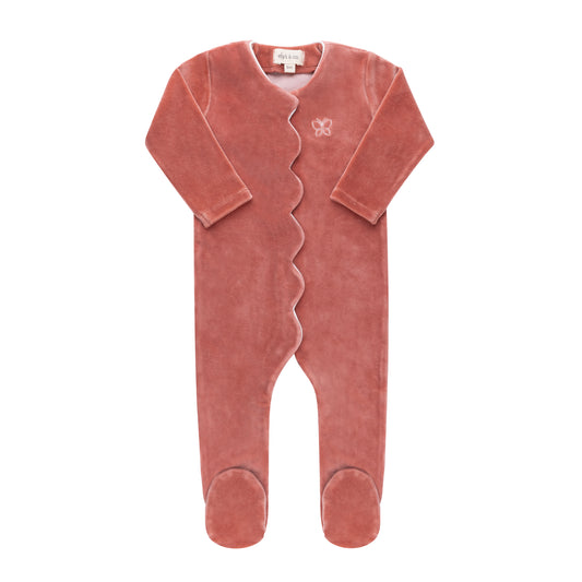 ELYS & CO DARK PINK VELOUR EMBROIDERED BUTTERFLY FOOTIE