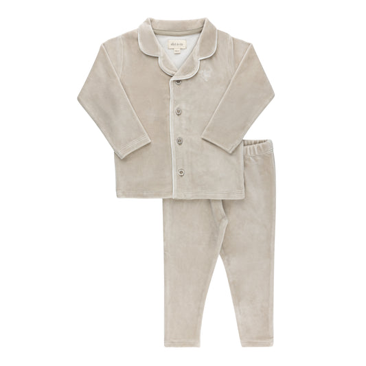 ELYS & CO TAUPE VELOUR EMBROIDERED BIRD PAJAMA