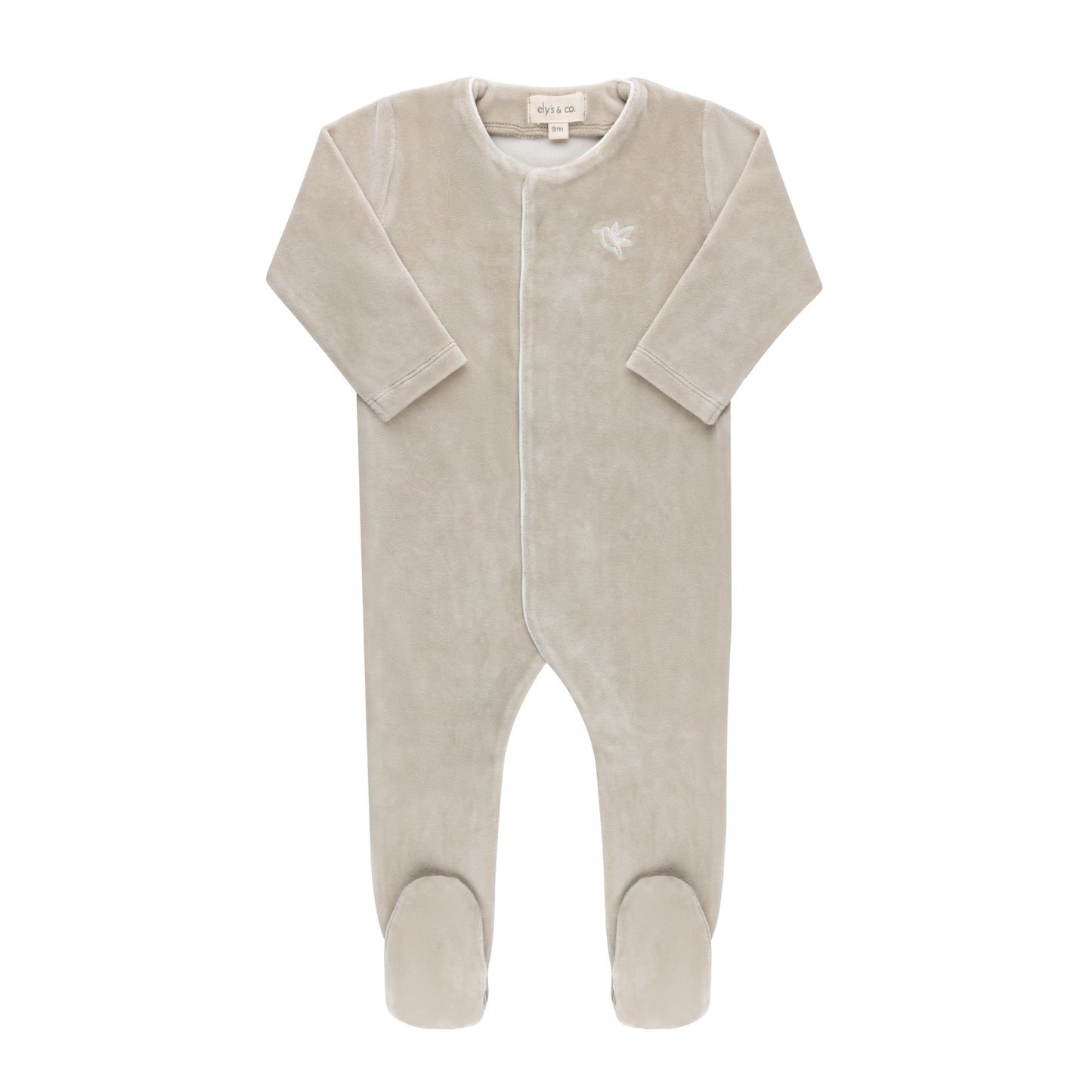 ELYS & CO TAUPE VELOUR EMBROIDERED BIRD FOOTIE