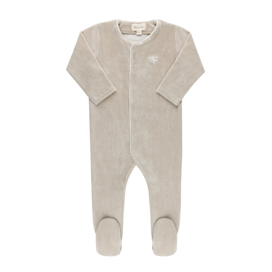 ELYS & CO TAUPE VELOUR EMBROIDERED BIRD FOOTIE