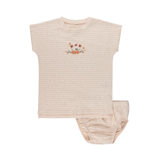 ELYS & CO IVORY/PINK FLORAL STRIPE BLOOMER SET
