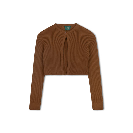 VARSITY 2.0 BROWN RIB KNIT CARDIGAN