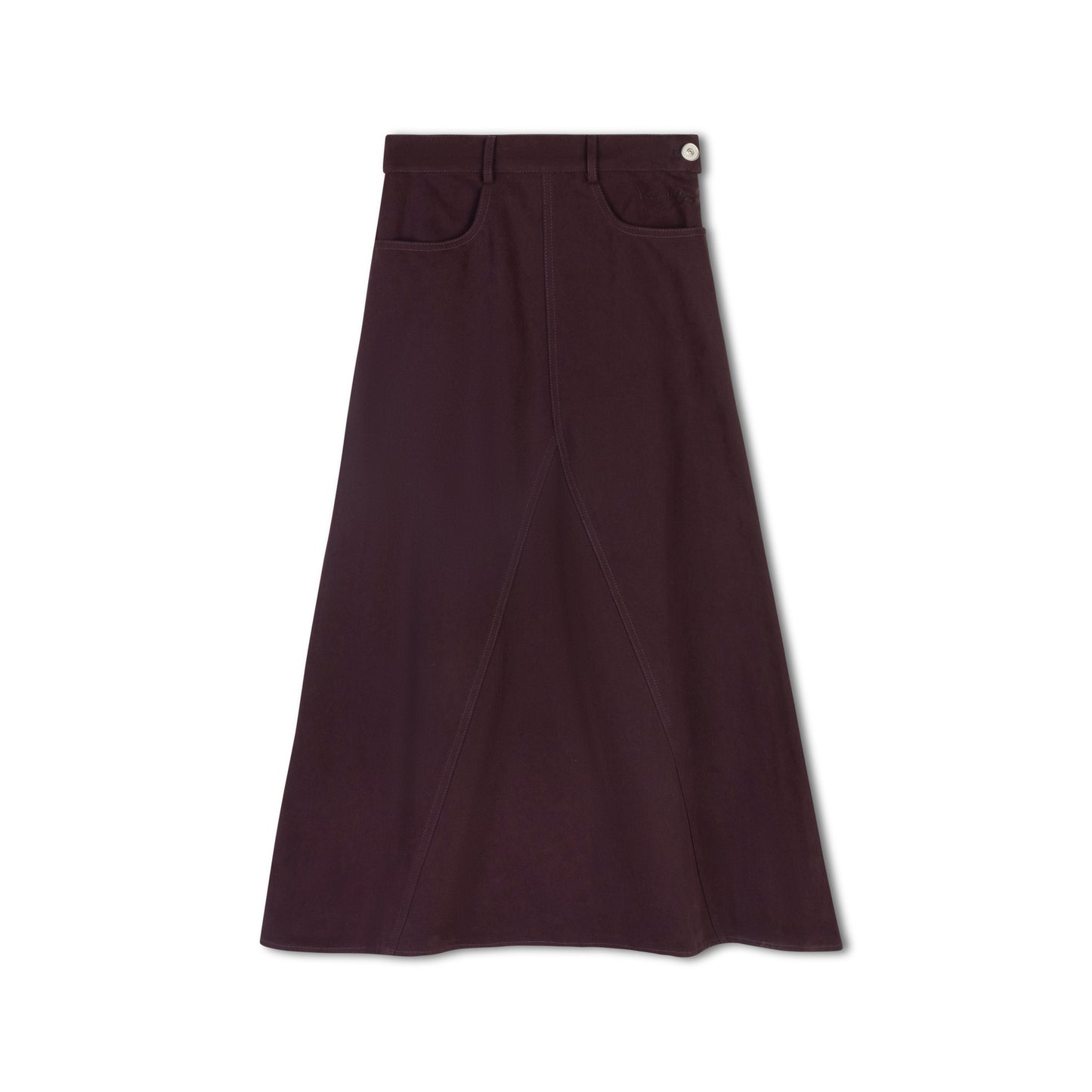 VARSITY 2.0 BURGUNDY DENIM A-LINE SKIRT