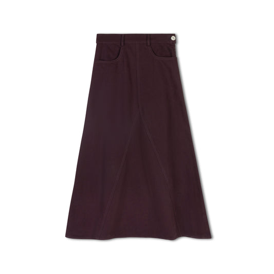 VARSITY 2.0 BURGUNDY DENIM A-LINE SKIRT