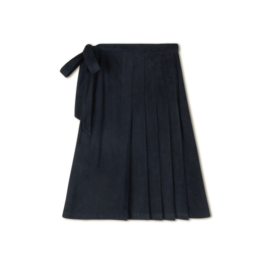 VARSITY 2.0 NAVY SUEDE WRAP SKIRT