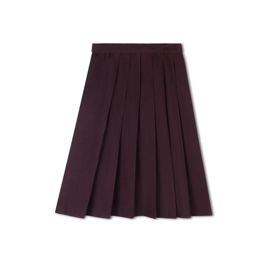 VARSITY 2.0 BURGUNDY DENIM PLEAT SKIRT