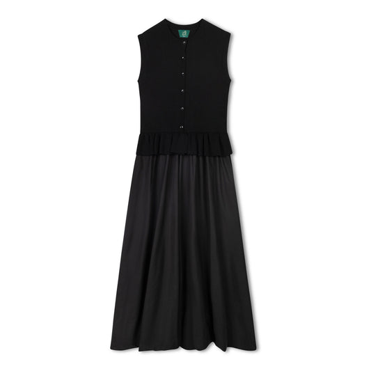 VARSITY 2.0 BLACK KNIT TAFFETA DRESS