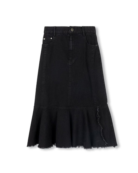 PHIL AND PHOEBE BLACK DENIM RUFFLE HEM SKIRT