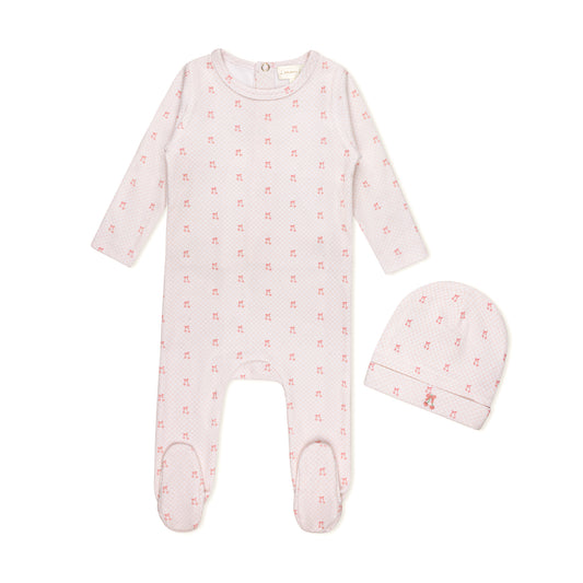 LAMOUR LOU PINK CHECKED CHERRY FOOTIE + BEANIE