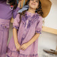 LIMONANA PURPLE WASH RUFFLE TRIM DRESS