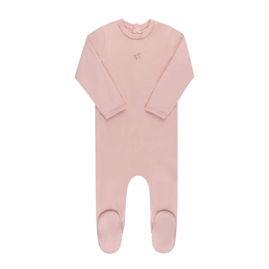 ELY'S & CO. PINK RIBBED EMBROIDERED FLOWER FOOTIE
