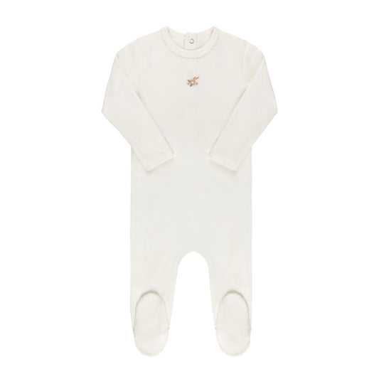 ELY'S & CO. IVORY RIBBED EMBROIDERED FLOWER FOOTIE