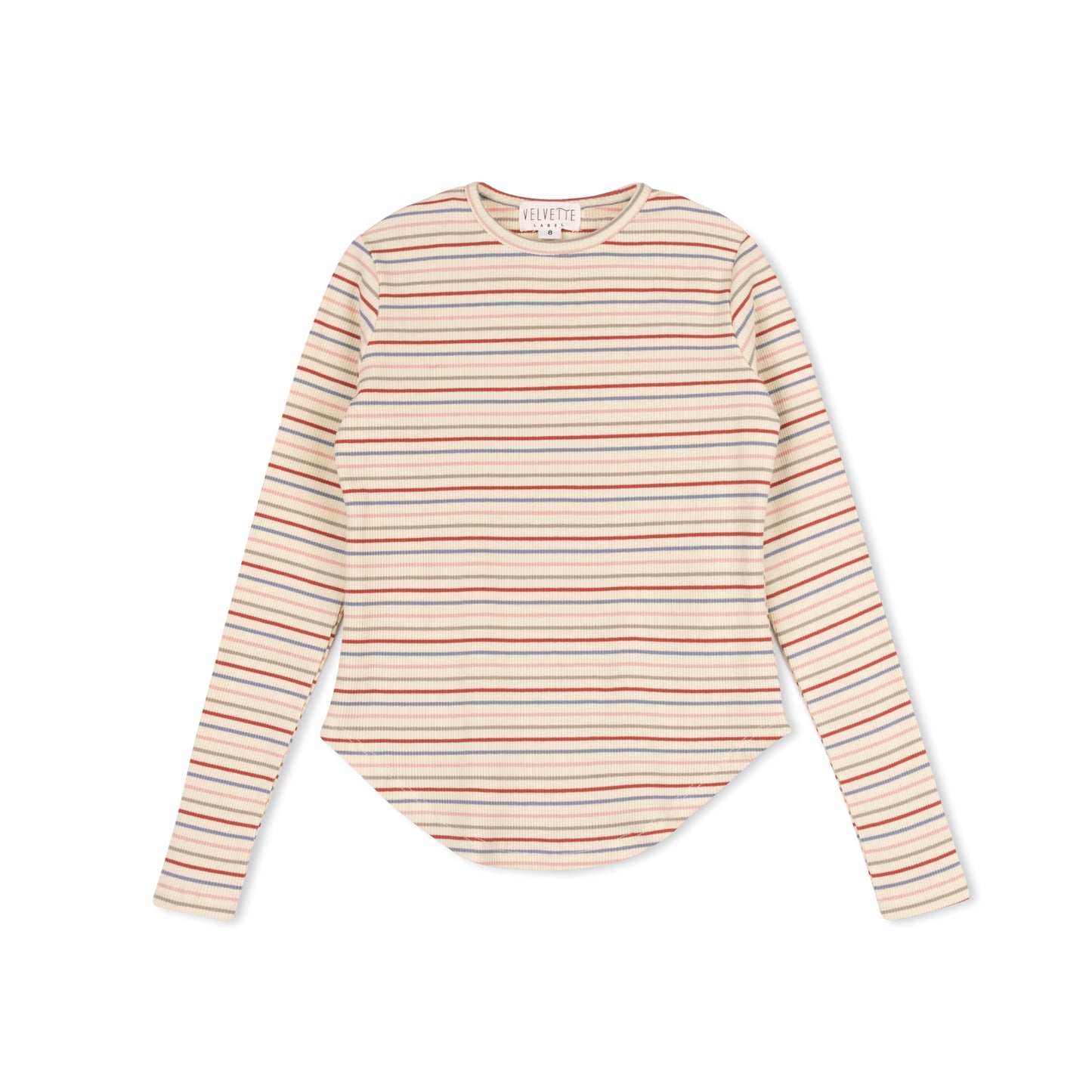 VELVETTE LABEL CREAM STRIPE RIBBED T-SHIRTS