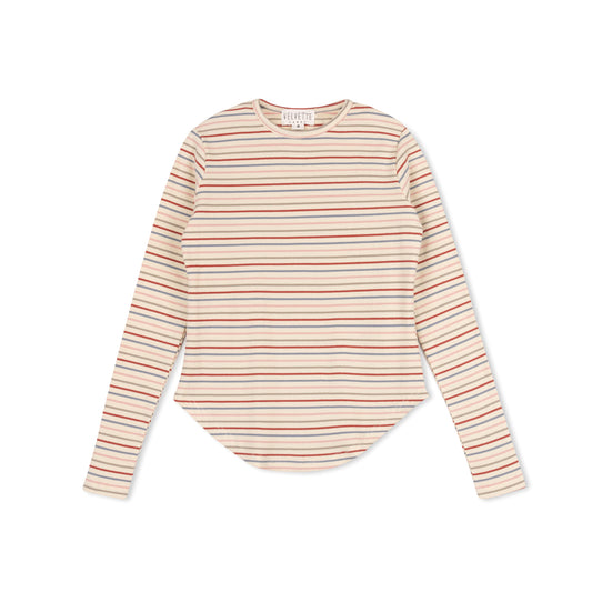 VELVETTE LABEL CREAM STRIPE RIBBED T-SHIRTS