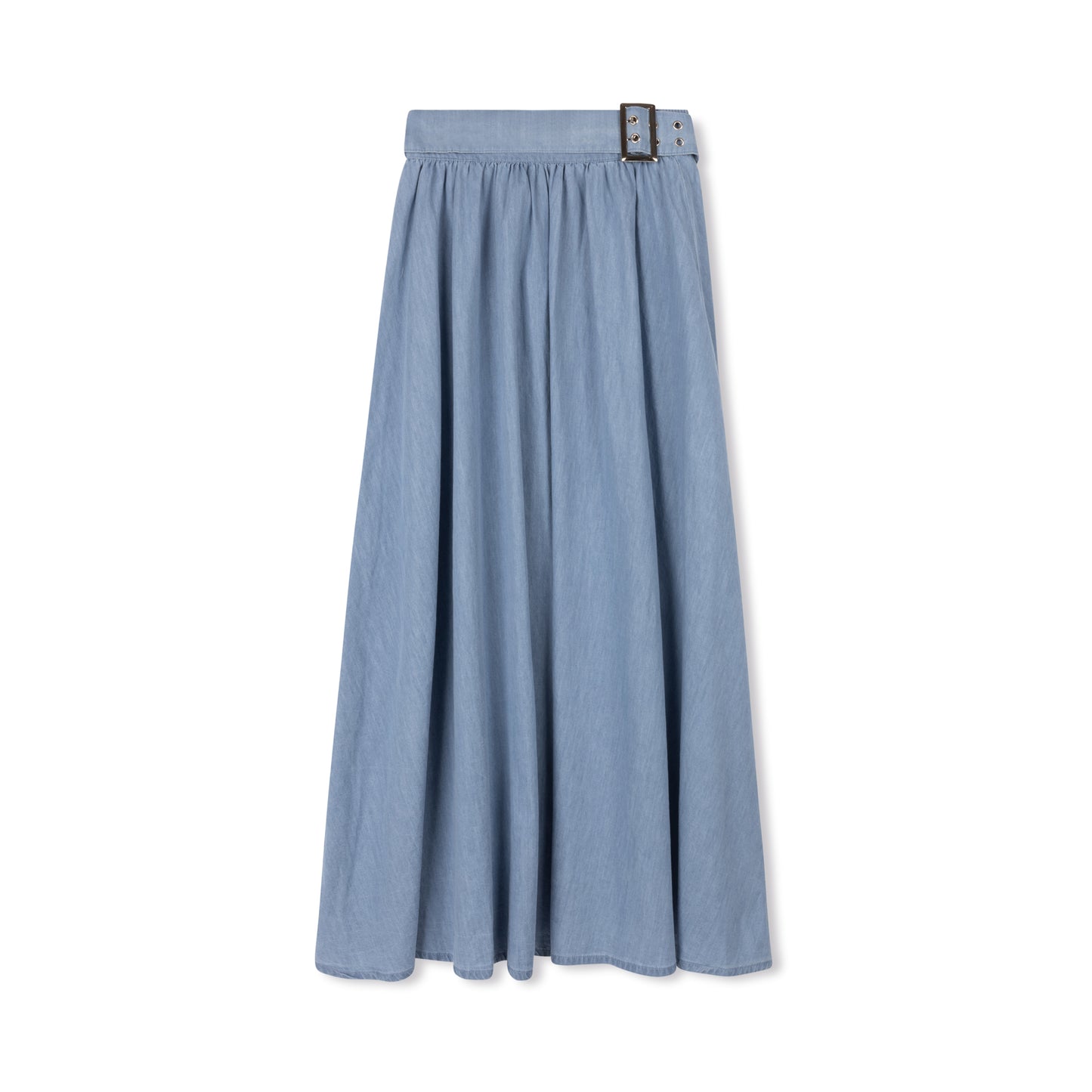 VELVETTE LABEL BLUE DENIM BUCKLE MAXI SKIRT