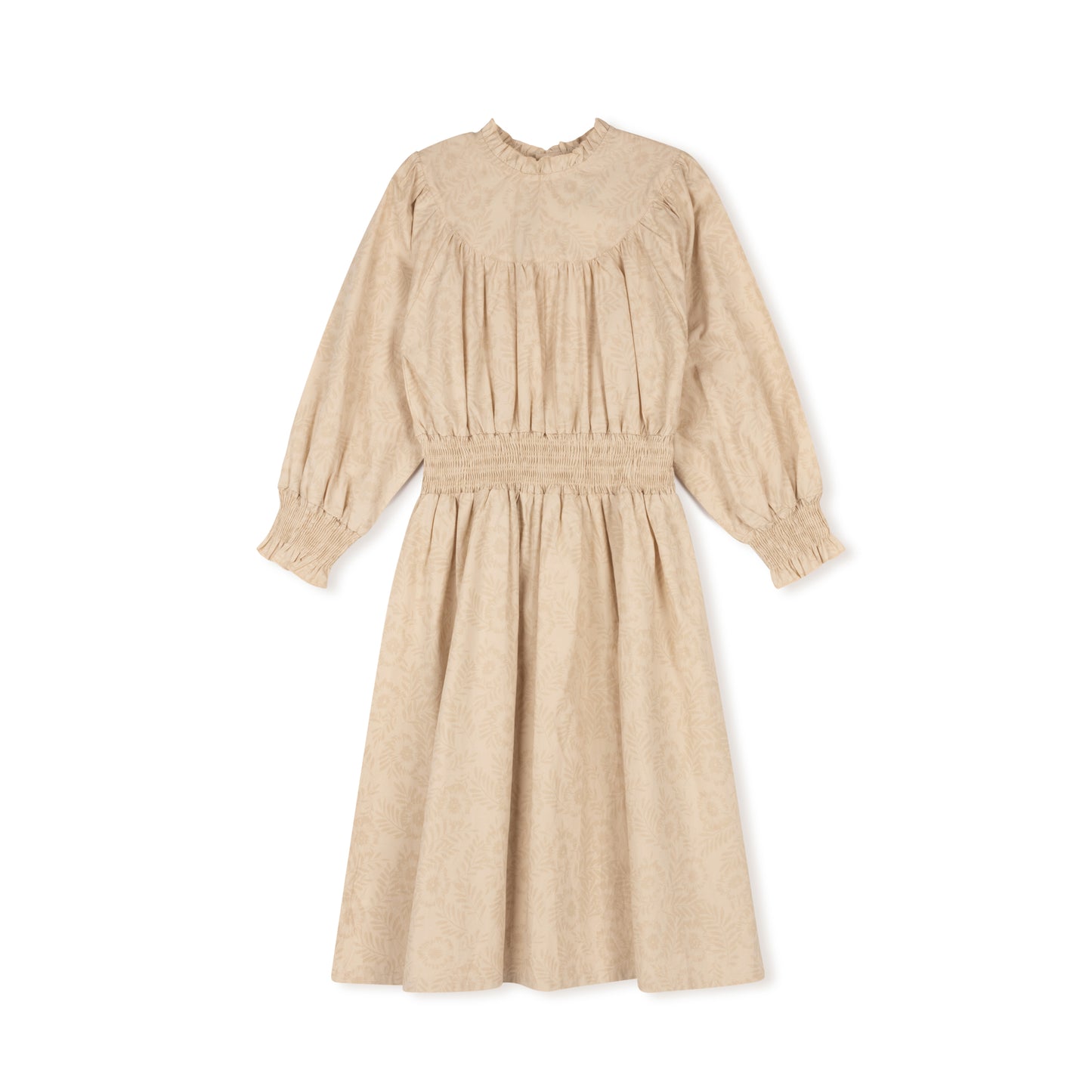 VELVETTE LABEL BEIGE FLORAL SMOCKED DRESS