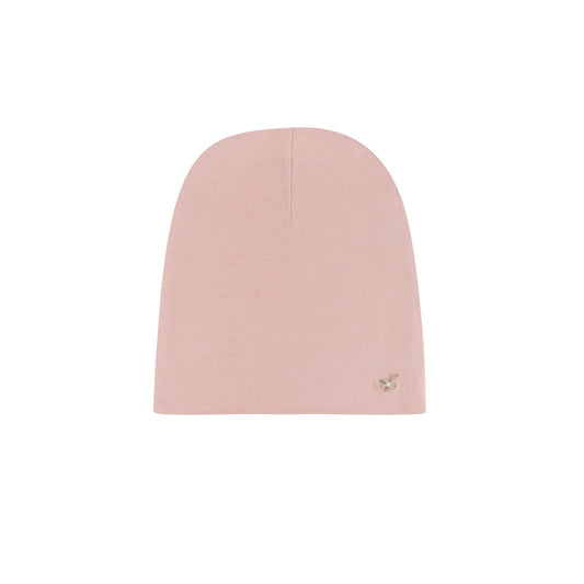 ELY'S & CO. PINK RIBBED EMBROIDERED FLOWER BEANIE [FINAL SALE]