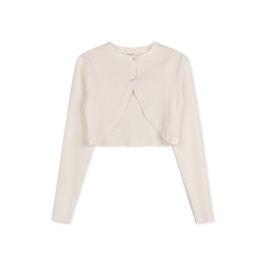 VELVETTE LABEL IVORY RIBBED PEARL BUTTON CARDIGAN