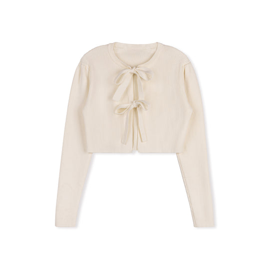 VELVETTE LABEL IVORY RIBBED TIE CARDIGAN