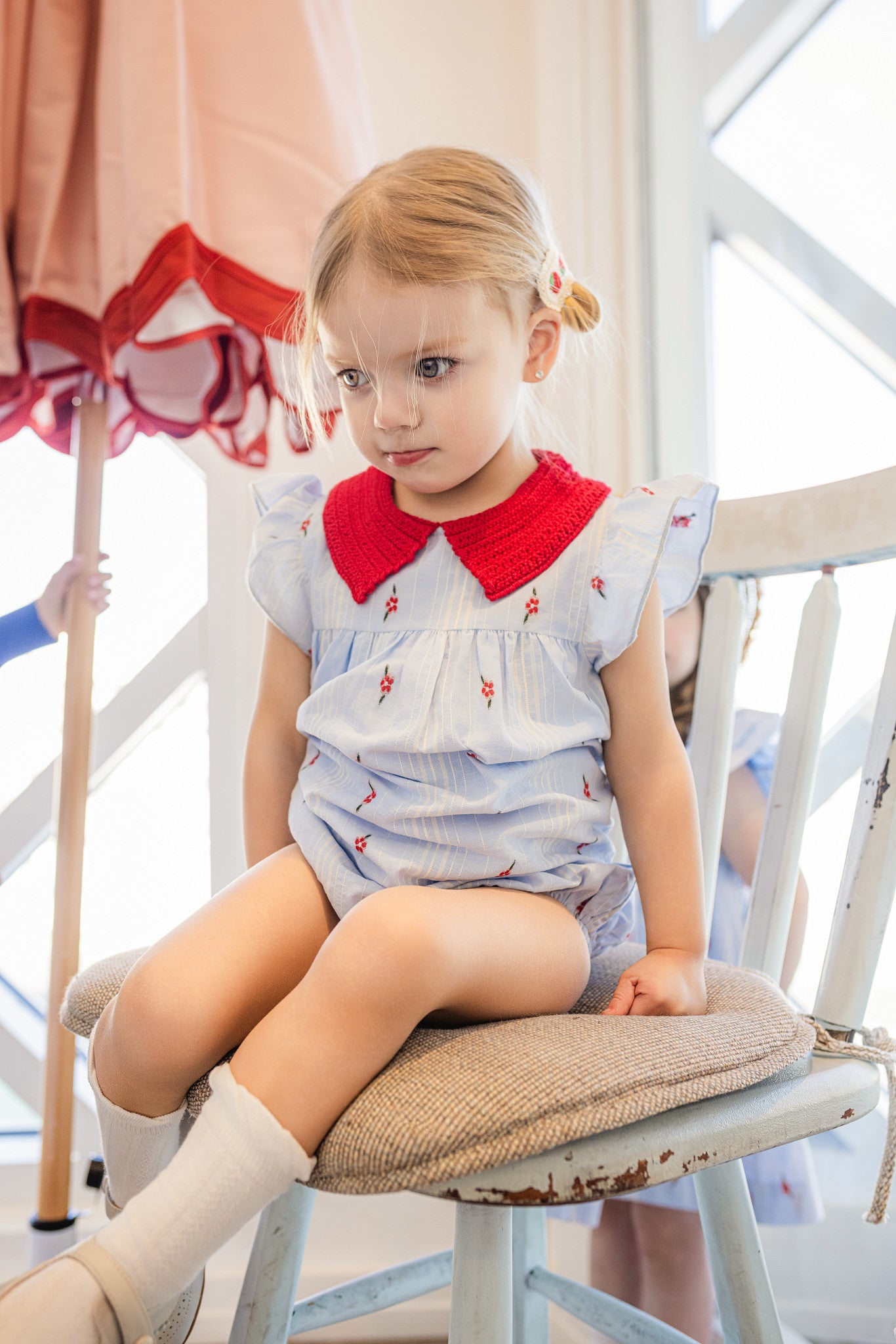LIMONANA LIGHT BLUE/RED CROCHET COLLAR ROMPER