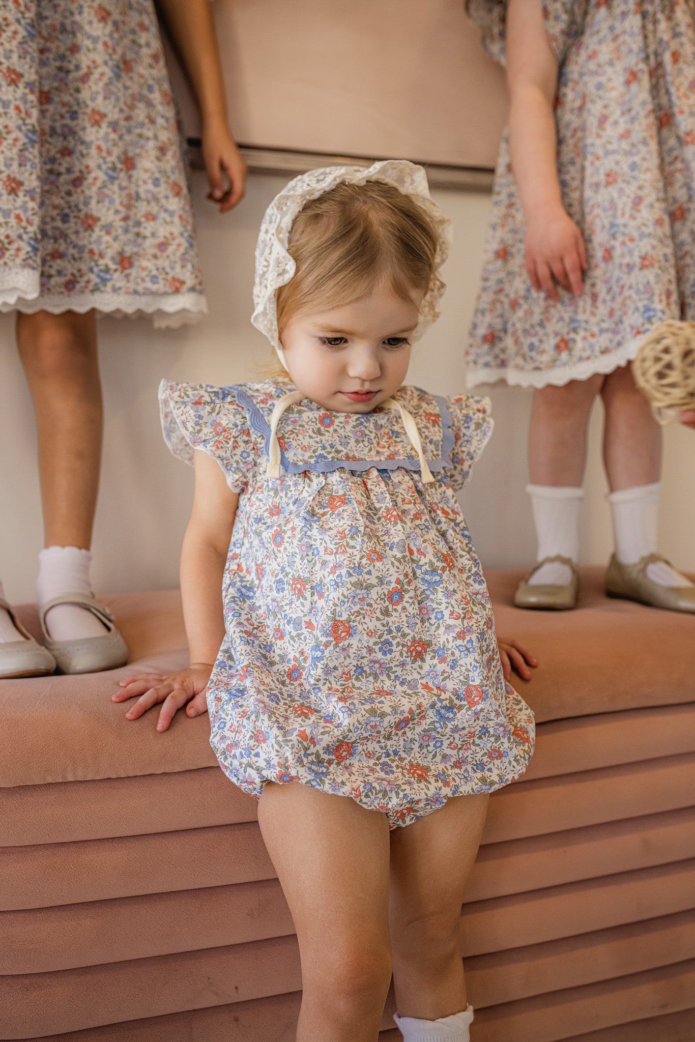 LIMONANA LIGHT BLUE/RED FLORAL ROMPER