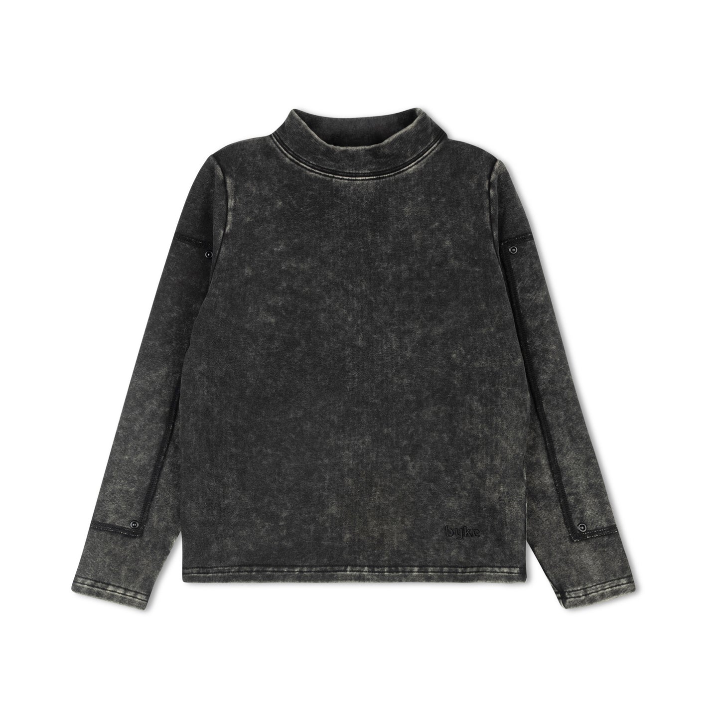 BYKE BLACK WASH PATCH MOCKNECK T-SHIRT