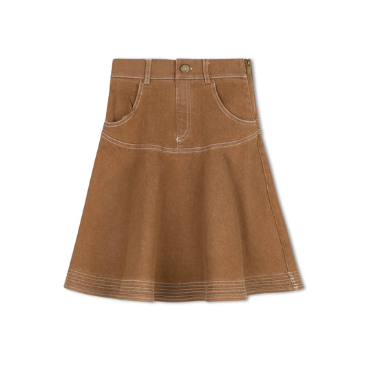 BYKE CAMEL WASH DENIM SKIRT