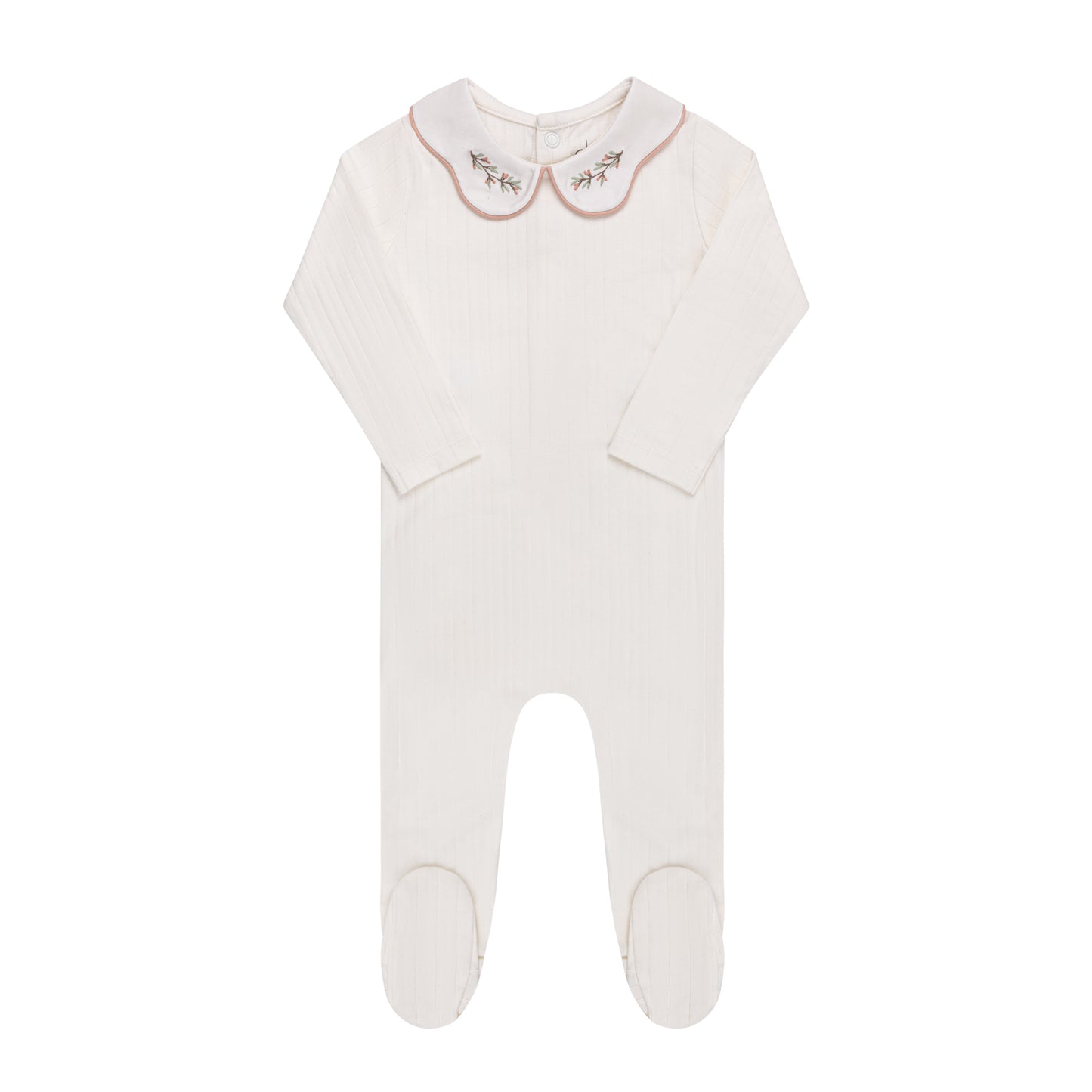 ELYS & CO IVORY/PINK RIBBED EMBROIDERED COLLAR FOOTIE