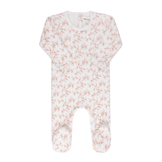 ELYS & CO IVORY/PINK VELOUR VINE PRINT FOOTIE