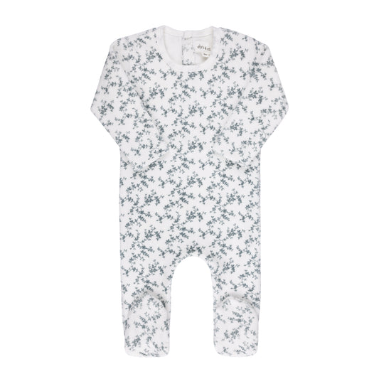 ELYS & CO IVORY/BLUE VELOUR VINE PRINT FOOTIE