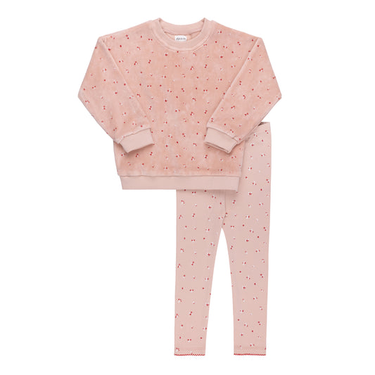 ELYS & CO PINK VELOUR LEAF CLUSTER PAJAMA