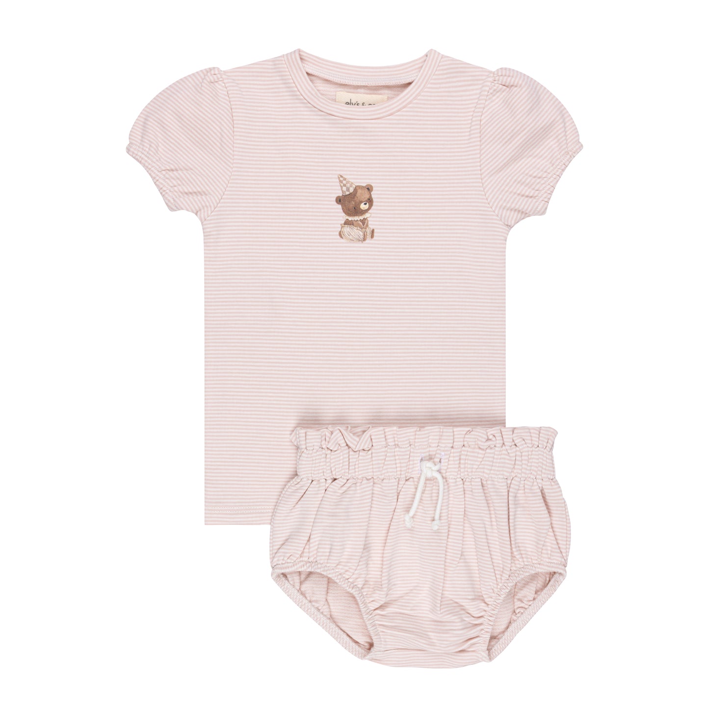 ELY'S & CO PINK STRIPED BEAR PATCH BLOOMER SET