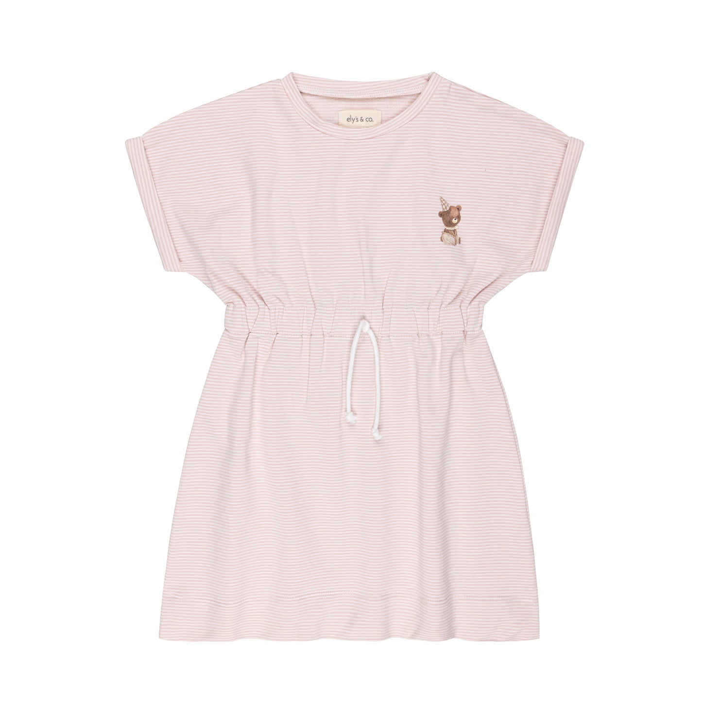 ELY'S & CO PINK STRIPED BEAR PATCH DRESS