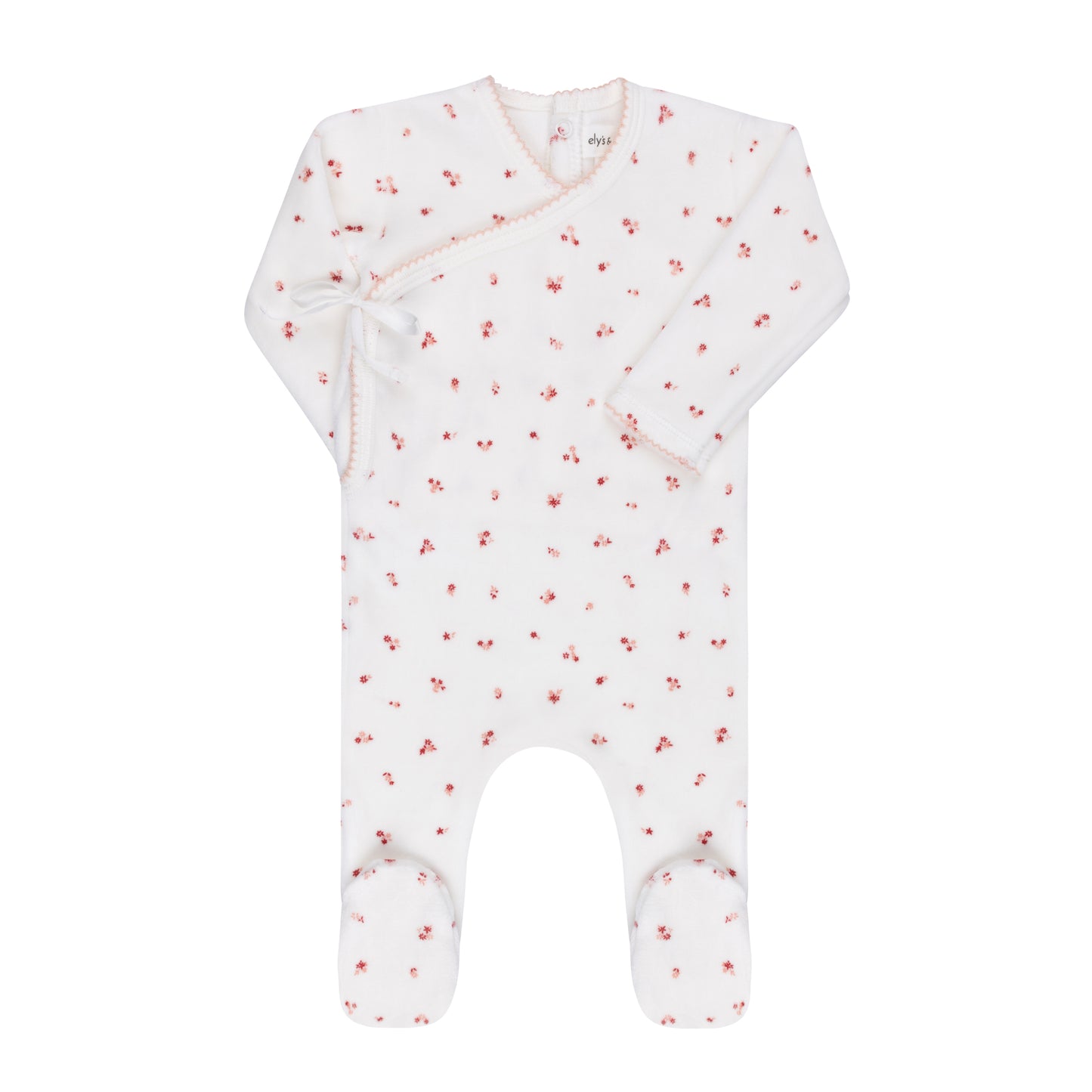 ELYS & CO IVORY/PINK VELOUR LEAF CLUSTER FOOTIE