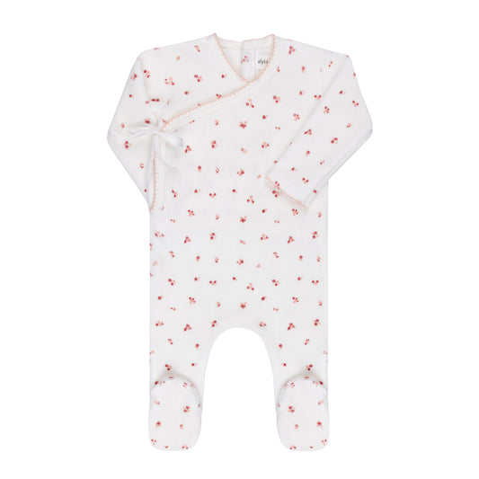 ELYS & CO IVORY/PINK VELOUR LEAF CLUSTER FOOTIE