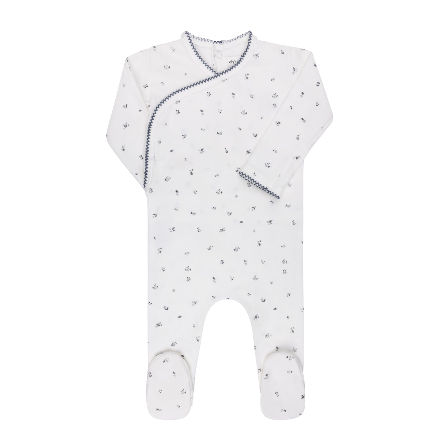 ELYS & CO IVORY/BLUE VELOUR LEAF CLUSTER FOOTIE